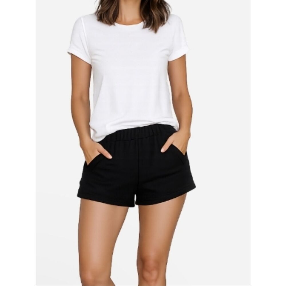 Tic Toc Essentials Momo Black Fleece Relaxed High Waist Lounge Shorts - Small